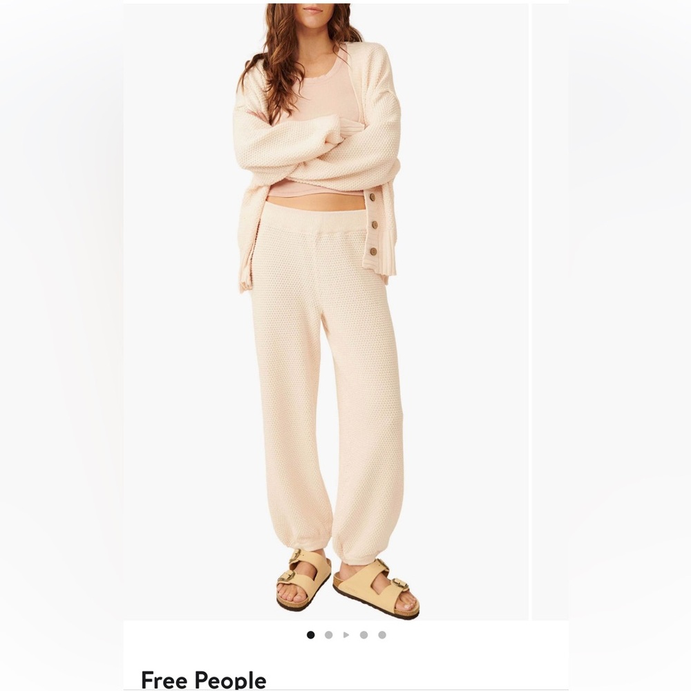 Free People Cream Waffle Knit Lounge Sweater Set